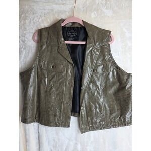 Selene Sport Women's XL Snake Print Faux Leather Vest Khaki Button Front Pockets